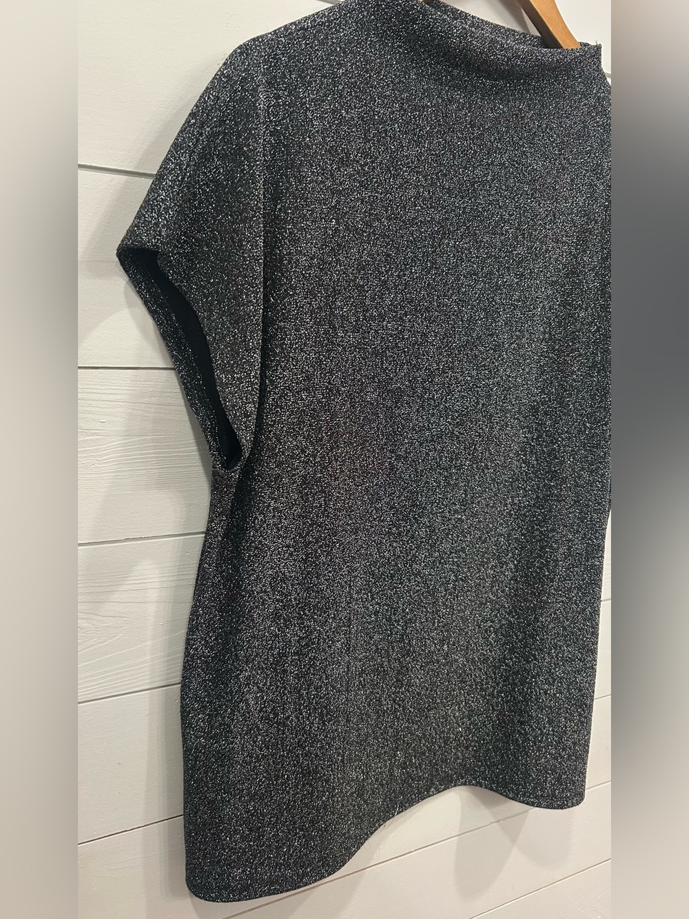 Calvin Klein Metallic Black Short-Sleeve Sparkle Top - Picture 5 of 9